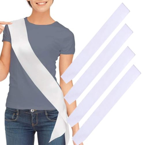 Happyupcity 4 bandas de satén blancas en blanco para bricolaje, bandas de seda lisas, accesorio de fiesta para graduación, cumpleaños, boda, despedida de soltera, suministros de bricolaje