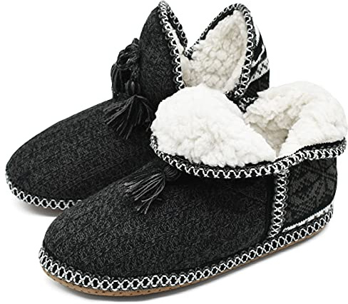 COFACE Cotone Stivali Pantofole Donna Caldo Pelliccia Foderata Stivaletti Donna Scarpe Da Casa Infilare Pantofole Interno Antiscivolo Gomma Suole, nero, 39/40 EU