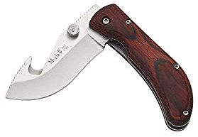 MUELA - SW-8R. Navaja Muela desolladora. Mango de madera prensada de coral. Hoja: 7,5 cm Herramienta para Caza, Pesca, Camping, Outdoor, Supervivencia y Bushcraft