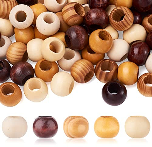 Craftdady 100Pcs Holzperlen Rondelle Runde 19mm 5 Farbe Dreadlock Haar Zopf Perlen Großes Loch Europäische Spacer für Makramee Kunsthandwerk Schmuckherstellung Loch: 9mm