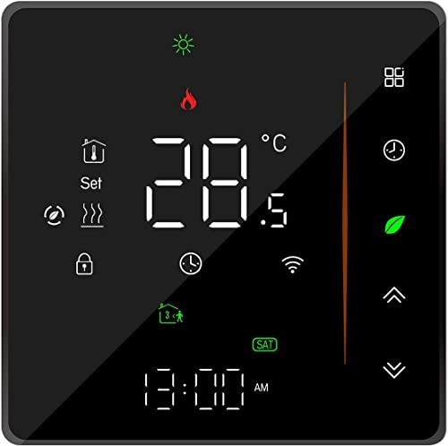 Qiaoxipan Smart Wifi Thermostat Gas/Water Boiler Heating Room Remote Control Digital Programmable Temperature Controller Humidity Tuya Work with Alexa Google Home 95~240VAC (black), S, (BHT-006)