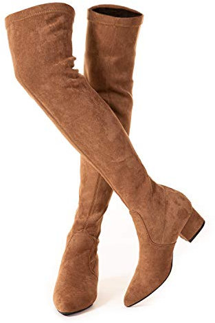 N.N.G Women Over the Knee Boots Brown Winter Stretch Suede 2 inch Low Heel Long Thigh High OTK Pointed Toe,Classic Style for Office Evening Casual Wear, Size 8.5