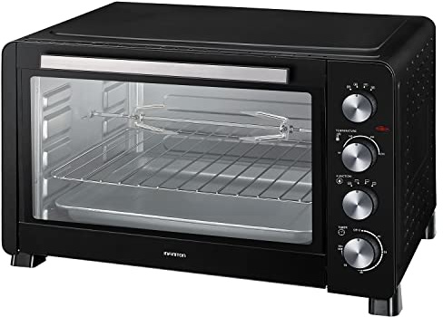 INFINITON HSM-A60B – Horno sobremesa, Negro, 60L, 2500W, Convección, Función asador, Rustidor, Doble acristalamiento, Luz interior, Temporizador 60 min.