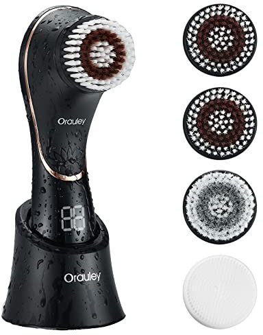 Facial Cleansing Brush, Rechargeable IPX-7 Waterproof Exfoliator for Women & Men with 4 Brush Heads