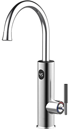 LNXGJJ Elektrische Wasserhahn Mit Durchlauferhitzer 220v FüR KüChe, 3200 W Durchlauferhitzer Wasserhahn KüChe Mit LCD Temperaturanzeige, 360° Drehung Armatur Mit Sofortiger Warmwasserbereiter, Silber