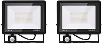 2PACK - 100W Projecteur LED détecteur de mouvement,Blanc Froid (6000K) 10000LM Projecteur LED Exterieur Avec Detecteur Imperméable IP66 Projecteur LED exterieur de sécurité pour, garage, couloir