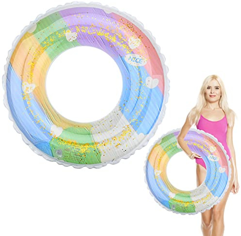 Schwimmring Aufblasbarer Schwimming Ring Pool Schwimmspielzeug Gummi Ring Schwimmbad Schwimmer Ring Pailletten Regenbogen Schwimmenring Röhre Schwimmreifen für Kinder Jungen Mädchen