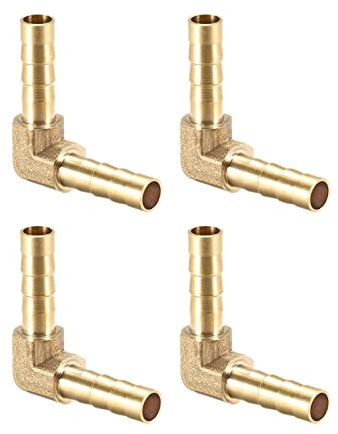 QUARKZMAN Raccordi in Ottone 6mm Dia 90 Gradi 4 Pezzi Tono Oro | Raccordo Barb Flessibile Gomito Connettore Attacchi per Tubo Flessibile Collegamento Giardino
