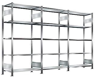 Oswald Transportgeräte Steckregal, verzinkt, Breite 3 m, Höhe 2 m, Tiefe 0,4 m, 5 Böden, Fachlast 150 kg, einseitig