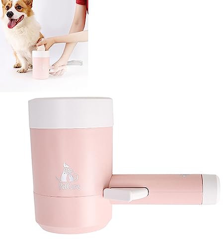 EBbels Hunde Pfotenreiniger, 360°-Drehung Tragbarer Automatischer Hundepfotenwascher, Weiche Silikon-Hundefußwascher-Massage Mit Druck Auf Den Griff (Rosa)