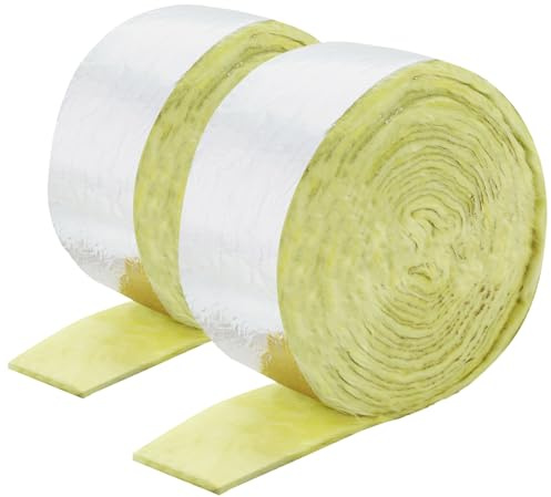 Pangda Fiberglass Pipe Insulation Wrap 3'' Wide x 1'' Thick x 40 ft Length Foil Backed Fiberglass Insulation Roll Tape Duct Isolation Wrap for Outdoor Freezing Weather(2 Rolls)
