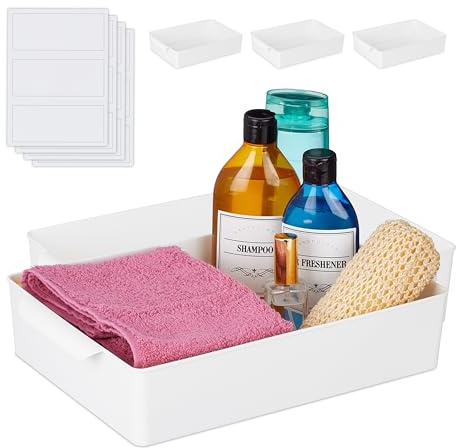Relaxdays Aufbewahrungsbox, 4er Set, Kunststoff, Griff, offen, Allweckkiste Küche & Bad, H x B x T: 7 x 24 x 34 cm, weiß