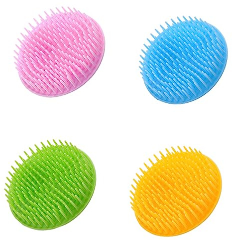 SOLUSTRE -pack Kopfhaut Massagebürste aus Kunststoff Haarwaschbürste für Nasses und Trockenes Haar 4 Stück für Frauen und Männer Zufällige Farbe