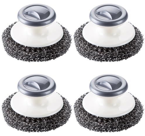 Edelstahl-Wollschrubber mit Griff, Geschirrschrubber, Reinigungsmittel für Töpfe, Pfannen, Grills, Geschirr, 4 Stück
