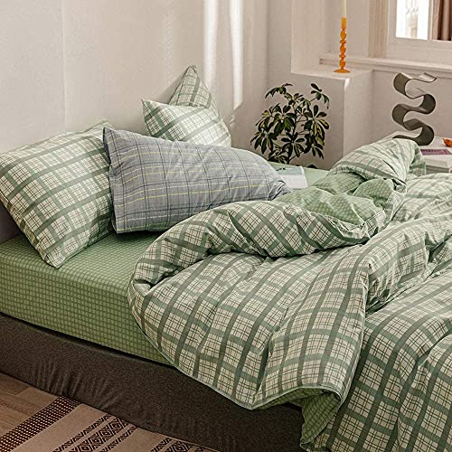 AShanlan Bettwäsche 135x200 Grün Kariert Bettbezug mit Kissenbezug 80x80 cm | Grün Weiß Wendebettwäsche Set, ÖkoTex Bettwäsche-Sets, Microfaser, Karomuster, Modern, Reißverschluss