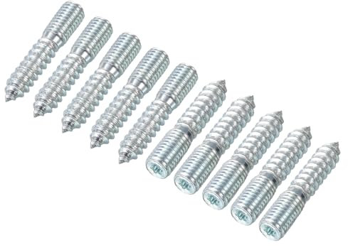 sourcing map M10 Hanger Bolts Length 2(50mm) Double Headed Bolts Self-Tapping Screw 10mm Wood Joint Furniture Legs 16pcs