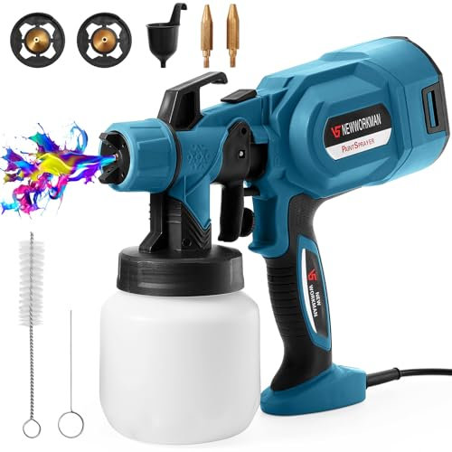 800W Farbsprühsystem Elektrisch, 800 ML HVLP Lackierpistole mit 3 Sprühmodi und 2 Düsen, Förderleistung 800ml/min, Elektrische Farbspritzpistole für Innen- und Außenbereich (A)