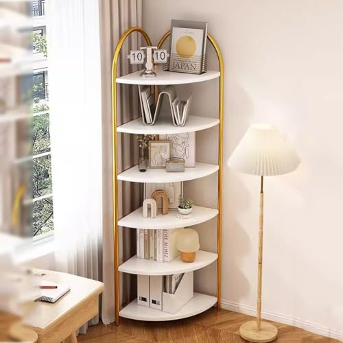 YCKEGEW Vertikales Eckregal Stehende Eckregale Bücherregal 5 Etagen/6 Etagen, Modernes Lagerregal für Wohnzimmer Küche Büro, Regal Einheit eckvitrine(Size:6 Tier)