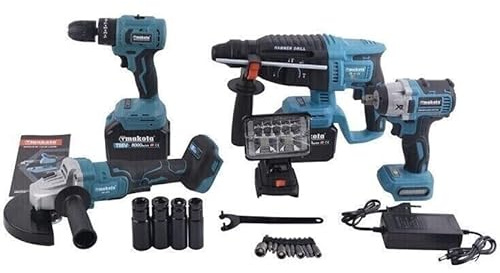 DISCORAMA® - KIT 5 IN1 TASSELLATORE TRAPANO IMPULSI TRAPANO AVVITATORE 80V SMERIGLIATRICE, KIT COMPLETO PROFESSIONALE FAI DA TE CON 2 BATTERIE FARETTO E VALIGIA