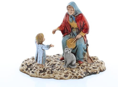 Moranduzzo Donna Vecchia con Bimbo per Presepe da Cm 10 Scala 1:20 - Statuine Presepe Indistruttibili - Stile 700', Pittura Rifinita a Mano | Prodotto Ufficiale, Made in Italy, Scultore M. Landi