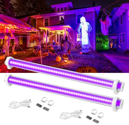 GPRK Black Light Bar 15W 1ft LED Blacklight for Glow Party Fluorescent Tapestry Poster Body Paint UV Strip Lights for Cabinet and Display, 2 Packs