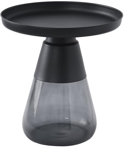 Meubletmoi Table Basse/Table d'Appoint H. 53 cm en Verre Trempé Noir Fumé avec Plateau en Métal Noir - Design Moderne et Minimaliste - SHURI