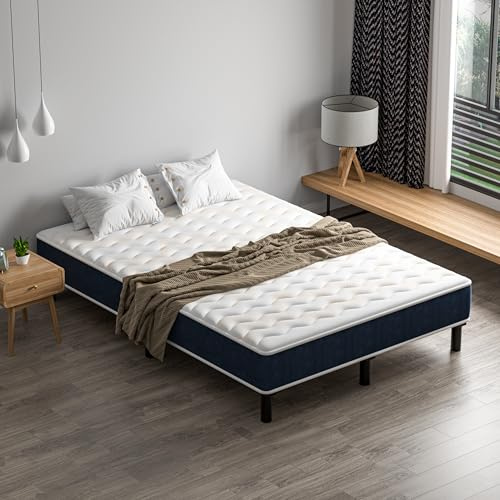DEWINNER Ensemble Matelas et Sommier 140x190cm, Matelas en Mousse A Mémoire et Robuste Cadre de lit en Fer avec 9 Pieds, épaisseur 15cm, Haute résilience et Respirant, 7 Zones Parfaitement logé