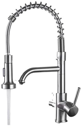 DPNABQOOQ Robinet de filtre à eau de cuisine, double poignée, eau potable chaude et froide, robinet de nettoyage de mélangeur extractible monté sur le plan de travail (nickel B)