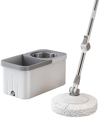 JUNYFFF Serpillères Et Seaux - avec 4 Têtes De Balai en Microfibre | Poignée Télescopique Rotative À 360° Réglable en Hauteur avec Seau Balai Serpillère Essoreur pour Nettoyage Sols