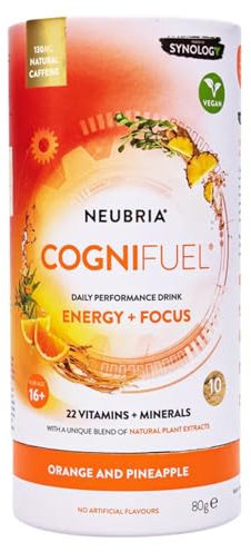 NEUBRIA Cognifuel | 10 Hydration Sachets, Gym & Workout Energy Drink with Electrolytes, Caffeine, L-Theanine, Choline, L-Tyrosine & Vitamins, Improves Cognition, Focus, Orange & Pineapple