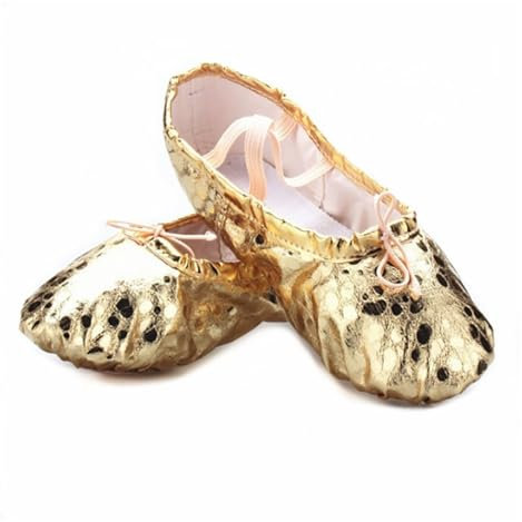 LIZHAYG Ballettschuhe Qualität Goldene Silber PU Yoga Bauchtanz Schuhe Leistung Weiche Sohle Gym Ballett Tanz Schuhe Kinder Mädchen Frau(PUgold,EU31(19cm))