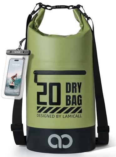 Lamicall Dry Bag, wasserdichte Tasche Beutel, Wasserfester Rucksack Drybag | [Robust & Kratzfest] 5L/10L/20L/30L/40L Waterproof Bag für Wassersport/Strand/Bootsport, Freie 100% wasserfeste Handyhülle