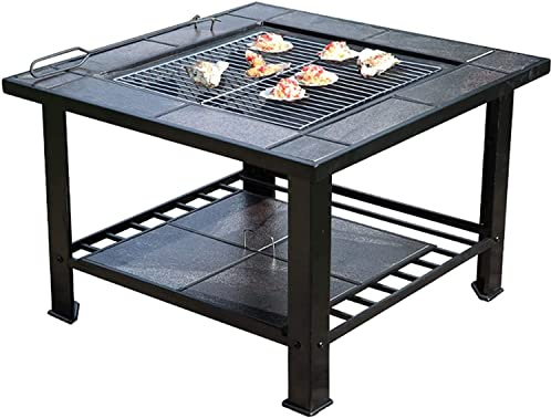 RUHEN Barbecue da Esterno, braciere da Esterno, 79 cm/29,9 in Ferro battuto, braciere a Legna, Barbecue, Stufa, Tavolo Quadrato, Set da Giardino Esterno