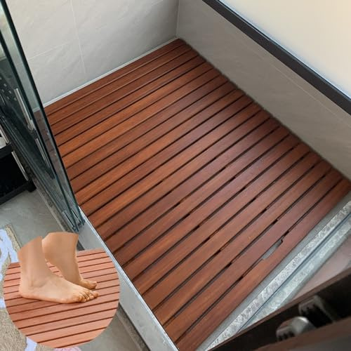 Tapis de Bain en Bois Lisse pour intérieur/extérieur, 60 x 100 cm, caillebotis antidérapant, Accessoire de Salle de Bain écologique, Durable et élégant.