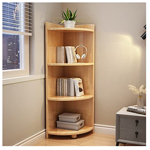 Yijian Eckschrank, Vitrine aus Massivholz, für Wohnzimmer, Schlafzimmer, dreieckiger Eckschrank (4 Schichten, Holzfarbe, 30 x 30 x 120 cm)