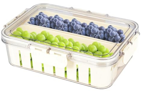 ZoeQide Frischhaltedose mit 2 Fächern & herausnehmbarem Abtropfsieb – Luftdichte Aufbewahrungsbox Küche mit Deckel aus transparentem Kunststoff – Gemüsebox für Kühlschrank, stapelbar, BPA-frei