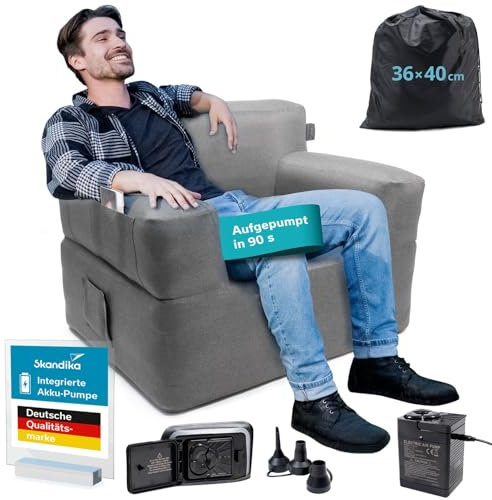Skandika Luftsofa Easy Air Premium Single | Aufblasbares Sofa für 1 Person, mit Elektropumpe, USB-C Ladekabel, 200 kg belastbar, Tragetasche | Luft Couch, Sessel, Camping, Balkon, Terrasse, Outdoor