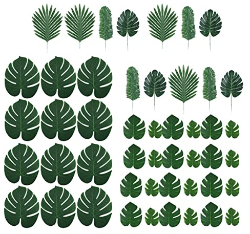 TOPPERFUN Hojas de Palmera Artificiales Verdes Juego de 60 para Decoración