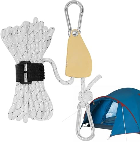 Cuerda de tienda ajustable – Cordón reflectante para acampar, Línea de lona impermeable | Cuerda de senderismo al aire libre a prueba de rayos UV, Cordón resistente con clip de carabiner para carga de