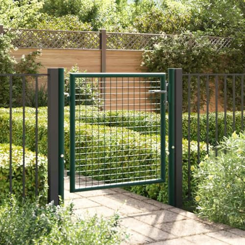 Portail Simple de Jardin en Acier, Barrière de Sécurité avec Serrure, Portail Clôture, Ornemental Portillon Jardin, Porte Barrière d'Extérieure, 100x75 cm vert