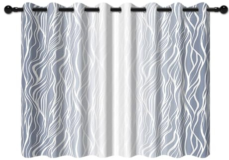 YONGFOTO 132x214cm Cortinas Opacas Ombre para Dormitorio, Líneas Onduladas Abstractas Modernas Gris Y Blanco Degradado Que con Parte Superior De Ojete para Habitación Infantil, 2 Paneles