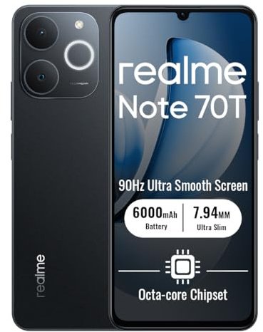 realme Note 70T Smartphone 4+128GB, Black | 6000mAh Battery, 6.75 Inch Display, 90Hz, Octa-core Processor, 4+8GB Dynamic RAM, ArmorShell Protection, IP54