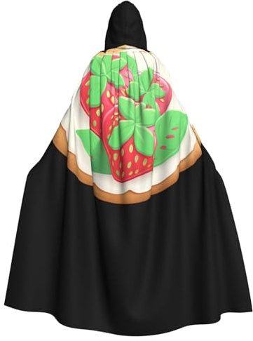 WHJDPP Hermosa capa con capucha para adultos con estampado de galletas de fresa y pajarita para fiestas de disfraces, cosplay