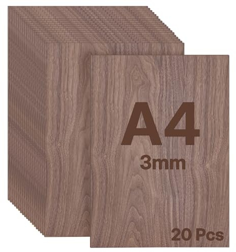 WISYOK Sperrholzplatte 3mm A4, 20pcs Walnuss Holzplatte Zuschnitt nach Maß, Holzplatten zum basteln, Sperrholz für Lasercut, Laubsäge, Modellbau, Brandmalerei, CNC Router, Bemalen - 300x210*3mm