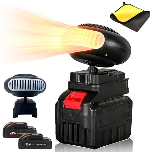 2026 Neu Mini Akku Heizlüfter Mit Kippschutz, Auto Heizung Mit Akku, 360 Grad Drehung Standheizung Auto, Wiederaufladbare Heizung Mit USB-Anschluss Für Camping, Büro, Auto (24V,2 Batterie)