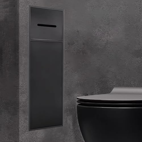 Minglez Nicchia Doccia Incasso Porta Scopino da Incasso con Dispenser di Carta Igienica, Nicchia a Filo Muro per Bagno/Doccia/Toilette, Piccolo Armadietto Portamedicinali Nascosto(Black)