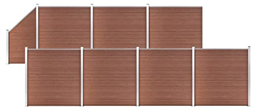 Yisssmeng Lot de 7 clôtures WPC - 7 carrés + 1 oblique - 1311 x 186 cm - Marron - Composé en bois et plastique - Poteaux en aluminium - Brise-vue - Clôture de jardin pour cour, jardin et terrasse