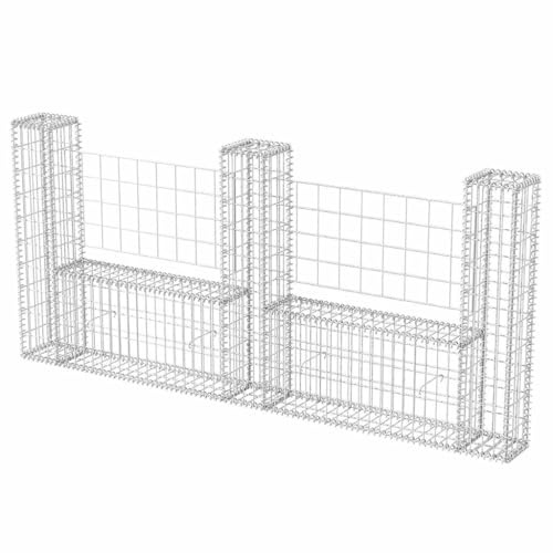Yisssmeng Gabion Basket en forme de U 240 x 20 x 100 cm en acier galvanisé pour écran de confidentialité extérieur, mur de détente, bordure de paysage