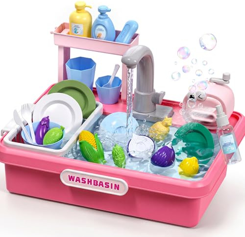 Water Sink Toy for Kids,Kitchen Sink Set with Running Water,Outdoor Play Sink with Automatic Water Cycle System,Pretend Role Play Toys for Girls Boys,Gifts for Kids 3-5