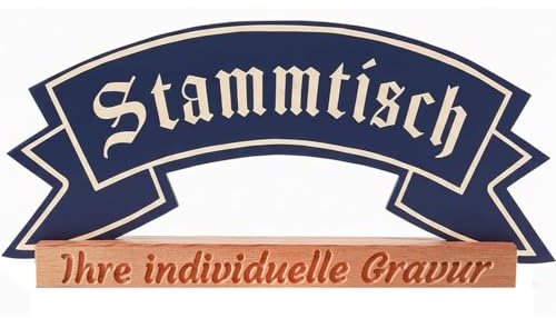 Stammtisch Schild aus Holz – Tischaufsteller für Kneipe, Partykeller & Vereinsheim – mit oder ohne Gravur personalisierbar – Geschenk für Männer – Made in Germany (Mit individueller Gravur)